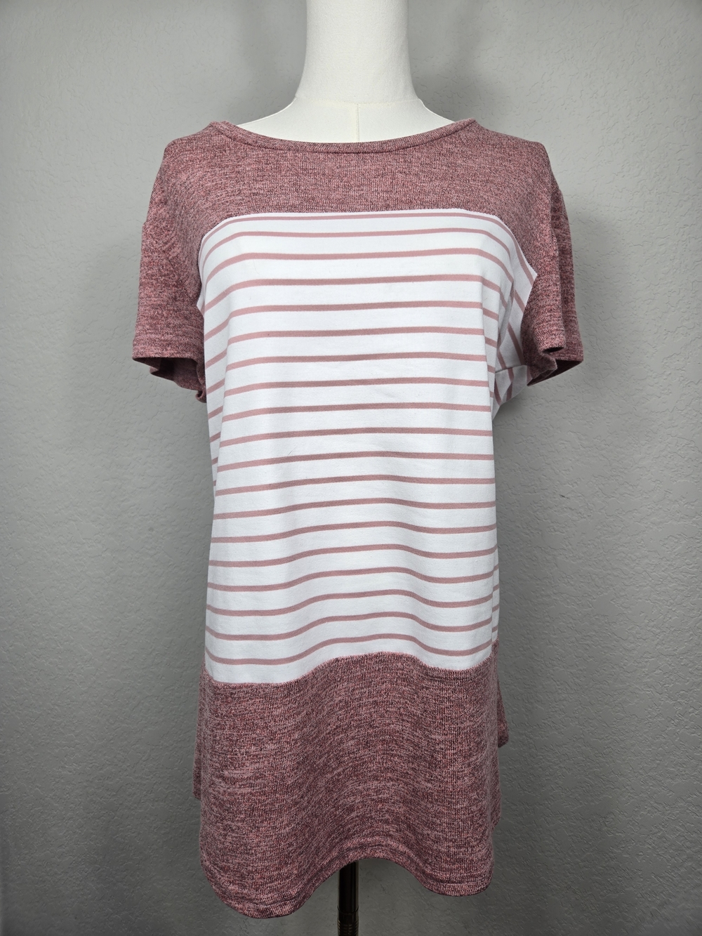 Colorblock Striped Tee Shirt XL Soft Cotton Blend Short Sleeve Casual Summer